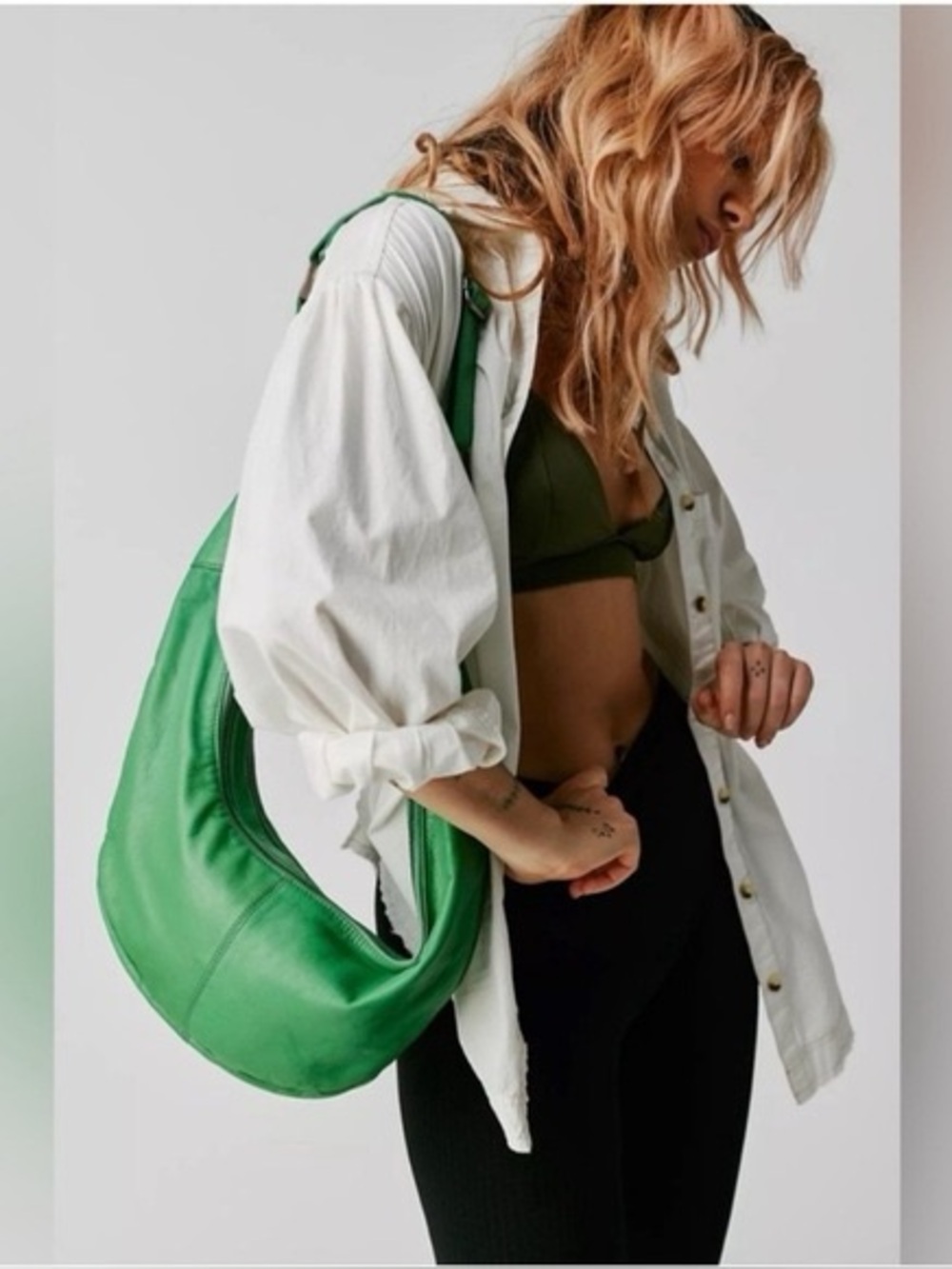 Free People Idle Hands Sling Bag in Putt Putt Green Color